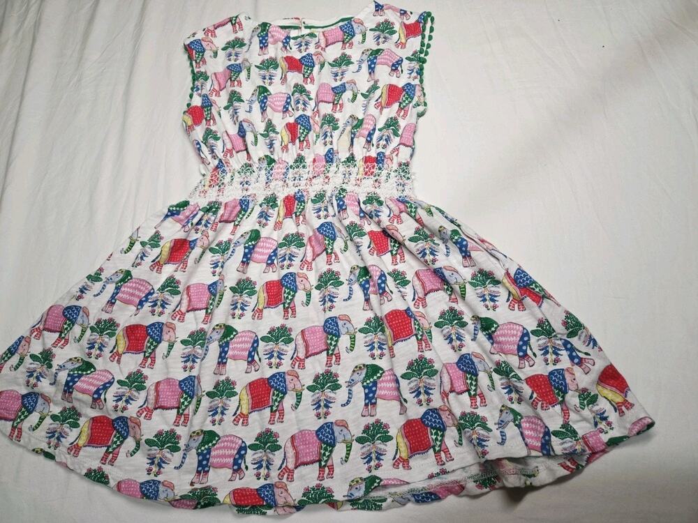 Mini Boden Girls Dress Sz 7 8y Floral Elephant Print Colorful Short Sleeve Boho